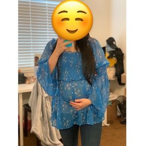 Blue Floral Maternity Top